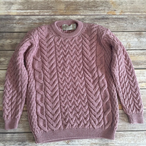 New Aran Sweater Market Ireland Chunky Wool Mauve Pink M - Picture 1 of 4